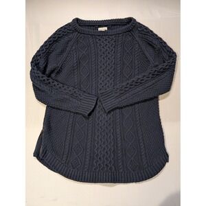 LL Bean Men Large Signature Cotton Fisherman Tunic Sweater Navy Blue Cable Knit